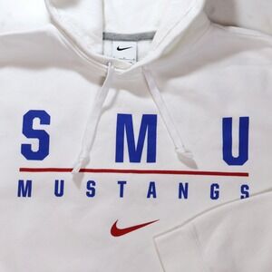 Nike SMU Mustangs Hoodie Mens Large White Fleece Pullover Sweatshirt Swoosh
